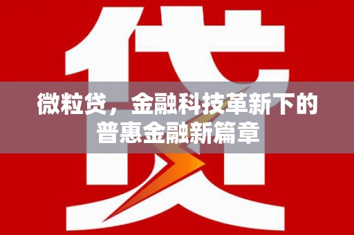 茂县微粒贷，金融科技革新下的普惠金融新篇章